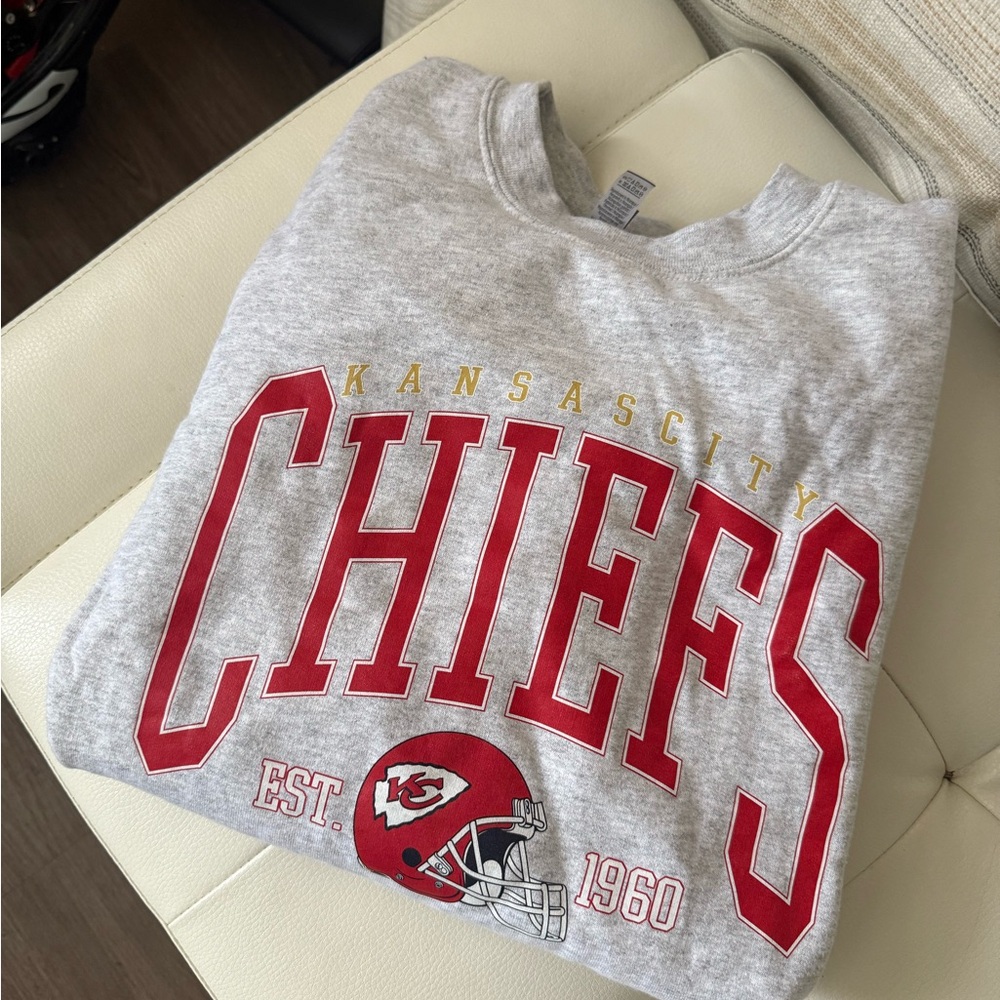 Gildan Gray Sweatshirt with Red and Yellow Print